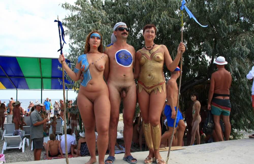 Three Painted Girl Poses pics - Happiness is achieved by embracing naturism and nudism in ones life