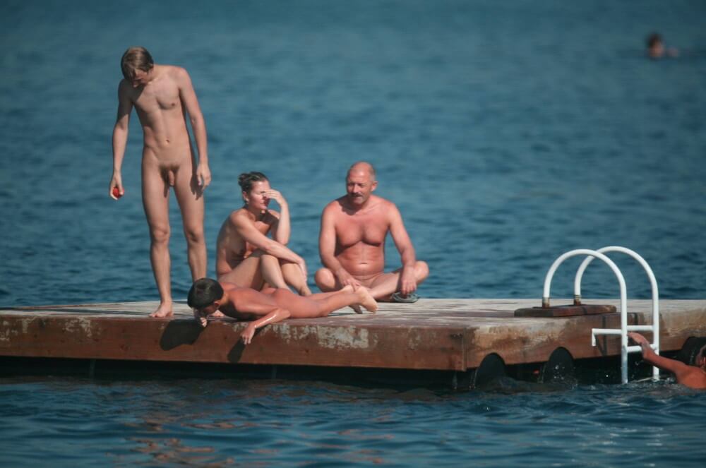 Naturist Family Water Slab pics - Naturists live in harmony with nature