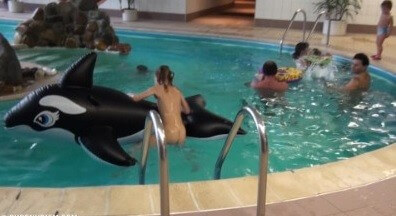 Indoor dolphin ride Full HD - Love for oneself and the environment are important values in naturism and nudism